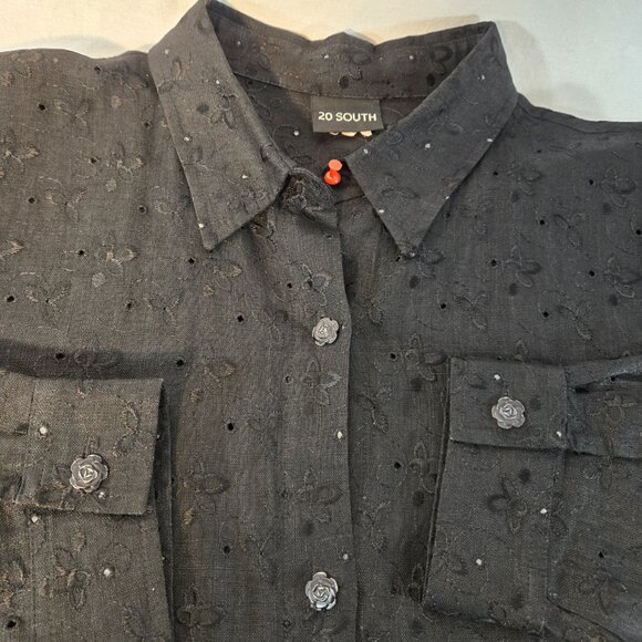 Vintage 20 SOUTH Old Money Boho BLACK Linen Eyelet Tunic Mini Dress Size 1X. - Picture 16 of 16